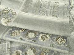 平和屋着物▽上質なお召 単衣 冊子花鳥文 正絹 逸品 CAAT0749dyの通販