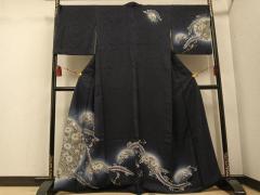 平和屋着物○訪問着 紬地 手描き ろうけつ染め 草花文 正絹 逸品 未