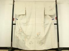 平和屋着物▽訪問着 単衣 刺繍 草花文 暈し染め 金彩 正絹 逸品