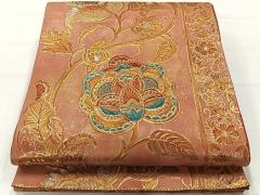 平和屋着物＊夏物　六通柄袋帯　草花文　金糸　正絹　逸品　DAAW4214cm 平和屋着物＊夏物 六通柄袋帯 草花文 金糸 正絹 逸品 DAAW4214cmの通販