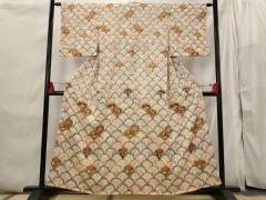 平和屋着物▽極上 本塩沢 訪問着 単衣 古代人物壁画文様 逸品