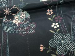 平和屋着物▽小紋 単衣 駒に舞花文 黒地 洗える着物 DAAT9192azの通販