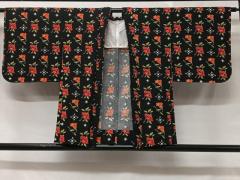 平和屋着物∞道行コート ロング丈 ふくれ織 草花文 正絹 逸品