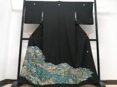 平和屋着物●本場大島紬　花唐草文　正絹　逸品　BAAW5132hj 平和屋着物○本場大島紬 色紙重ね花唐草文 正絹 逸品 未使用