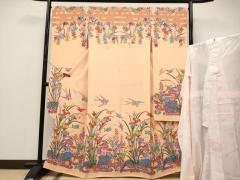 平和屋着物○豪華振袖 薔薇 牡丹花蝶文 ラメ糸 暈し染め 金彩 仮絵羽