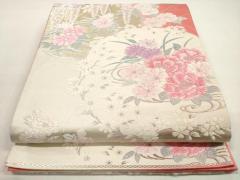 平和屋着物○塩瀬 九寸名古屋帯 カトレア 黒地 正絹 逸品 CABB0557hyの