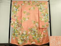 平和屋本店●極上　創業460年・千總　訪問着　駒刺繍　御所車吉祥花文　東雲色地　金彩　高島屋扱い　逸品　DZAB1986kh6 平和屋本店□極上 創業460年・千總 振袖 駒刺繍 誰が袖橘花文 東雲色地
