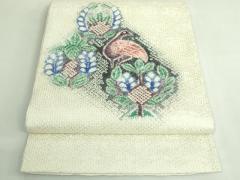 平和屋着物○極上 本場琉球紅型 平野晋二郎 九寸開き名古屋帯 雪輪花蝶