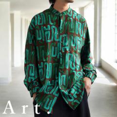 アート柄シャツ シャツ メンズ トップス 長袖 送料無料・(80)メール便可 冬新作