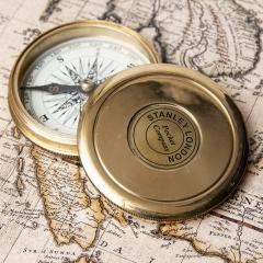 直径約7.6cm】大英帝国時代のアンティークコンパス 蓋付き STANLEY