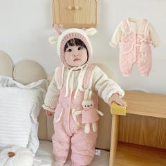 ベビー ロンパース 女の子 冬 裏起毛 中綿 80 カバーオール ピンク 