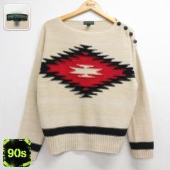 �Ò� �����t���[���� Ralph Lauren ���� �u�����h �j�b�g ���f�B�[�X 90�N�� 90s �Z�[�^�[ �l�C�e�B�u�� �{�[�g�l�b�N ���� �x�[�W�� spe
