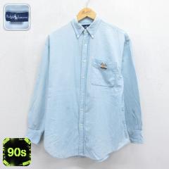 �Ò� �����t���[���� Ralph Lauren ���� �u�����h �V���c ���f�B�[�X 90�N�� 90s The Big shirt �r�b�O �R�b�g�� �{�^���_�E�� ���C�g�u