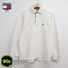�Ò� TOMMY HILFIGER �g�~�[�q���t�B�K�[ ���� �u�����h �|�� �V���c �����Y 90�N�� 90s �����|�C���g���S ���̎q �t���b�O���S �z���C�g