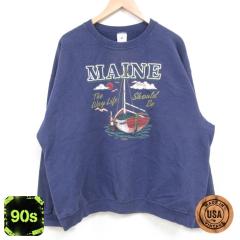 �Ò� ���� �X�E�F�b�g �����Y 90�N�� 90s ���b�g MAINE �N���[�l�b�N USA�� �Z�� �l�C�r�[ XL�T�C�Y ���� �X�G�b�g �g���[�i�[ ���� �Ò�