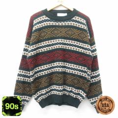 �Ò� �V�A�[�Y ���� �Z�[�^�[ �����Y 90�N�� 90s �A�N���� �N���[�l�b�N USA�� �Α� �O���[�� XL�T�C�Y ���� �j�b�g �g�b�v�X ���� �Ò�