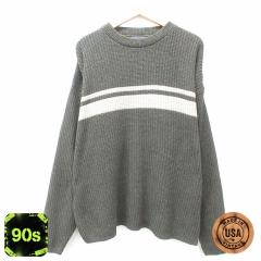 �Ò� ���� �Z�[�^�[ �����Y 90�N�� 90s �傫���T�C�Y �N���[�l�b�N USA�� �Όn�� �O���[�� XL�T�C�Y ���� �j�b�g �g�b�v�X ���� �Ò�