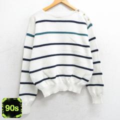 �Ò� �J���o���N���C�� Calvin Klein ���� �Z�[�^�[ �����Y 90�N�� 90s �R�b�g�� �{�[�g�l�b�N ���� �z���C�g M�T�C�Y ���� �j ���� �Ò�