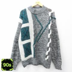 �Ò� �V�A�[�Y ���� �Z�[�^�[ �����Y 90�N�� 90s �n���h�j�b�g ��҂� �A�N���� ���b�N�l�b�N �n�C�l�b�N �O���[�� XL�T�C�Y  ���� �Ò�