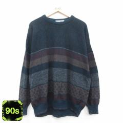�Ò� ���� �Z�[�^�[ �����Y 90�N�� 90s �傫���T�C�Y �N���[�l�b�N �C�^���A�� ���� �l�C�r�[ XL�T�C�Y ���� �j�b�g �g�b�v�X ���� �Ò�