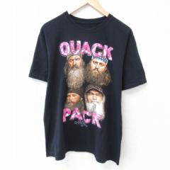 古着 半袖 Tシャツ メンズ テレビ ダックダイナスティ クルーネック 黒 ブラック Lサイズ 中古 中古 古着