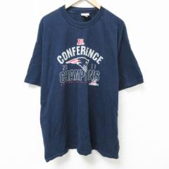 古着 半袖 Tシャツ メンズ NFL ニューイングランドペイトリオッツ 大きいサイズ ロング丈 コットン クルーネック 紺 ネイ