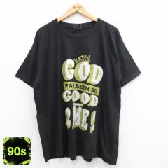 �Ò� ���� �r���e�[�W T�V���c �����Y 90�N�� 90s GOD GOOD �傫���T�C�Y �N���[�l�b�N �� �u���b�N XL�T�C�Y ���� ���� �Ò�