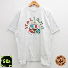 �Ò� ���� �r���e�[�W T�V���c �����Y 90�N�� 90s �C�^���A�[�i �R�b�g�� �N���[�l�b�N USA�� ���O���[ ���~�� XL�T�C�Y ���� ���� �Ò�