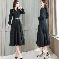 レディース ワンピース 秋冬 長袖 きれいめ ロングワンピース フォーマル パーティードレス aラインワンピース ロング ミモレ丈 結婚式