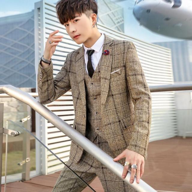 スリーピーススーツ メンズ チェック柄 3点セット ３ピーススーツ ビジネススーツ フォーマル 紳士服 忘年会 入学式 結婚式 通勤 スリム 秋冬 スリーピーススーツ メンズ 1つボタン チェック 3ピース スリム 3