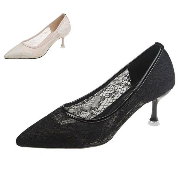 走れるパンプス 総レースパンプス オフィス 通勤 パンプス ポインテッドトゥ フォーマル 就活 冠婚葬祭 6センチヒール ミドルヒール細ヒール