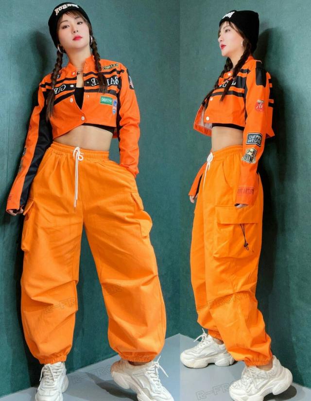 オレンジ ダンス衣装 金色 大人 韓国 k-pop衣装 セットアップ