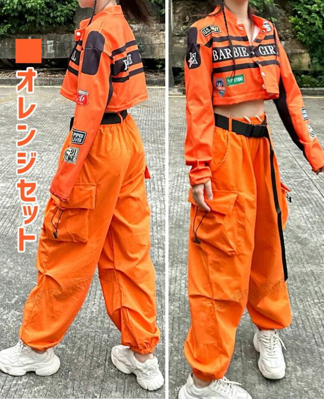 オレンジ ダンス衣装 金色 大人 韓国 k-pop衣装 セットアップ