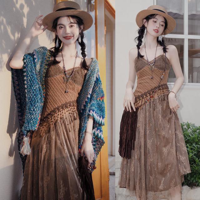 ワンピース+カーディガン S M L ボヘミアンキャミソールワンピースレディースファッション ワンピース