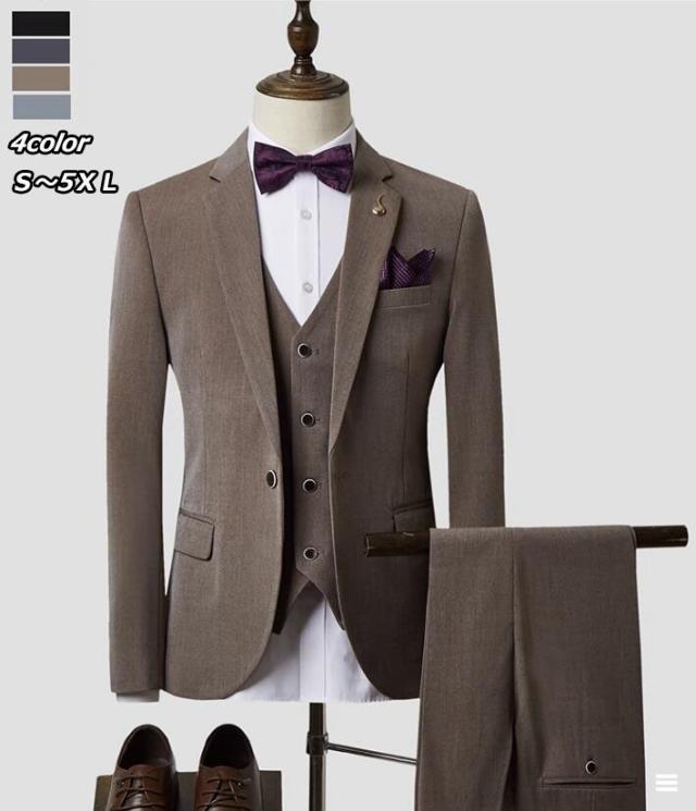 高品質 4color メンズスーツ ジャケット+ベスト+パンツ セレモニースーツ スリムスーツ スリーピース セレモニースーツ スリムスーツ カジュアルスーツ 細身スーツ 大きいサイズ 5XLまで
