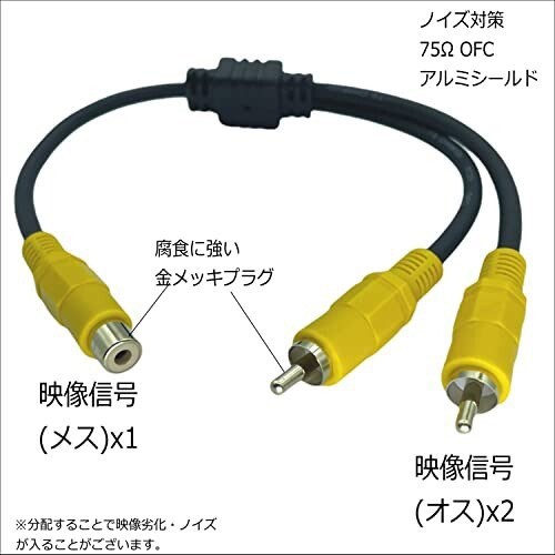 カモン(COMON)製】RCAビデオ2分配ケーブル(メス⇔オスx2)/0.3m【VDF-Y