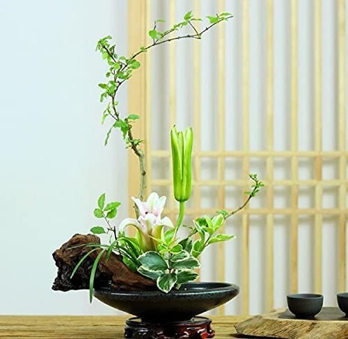 水盤 生花用の花器 陶器 セラミックス ブラック 花瓶 花器 フラワー