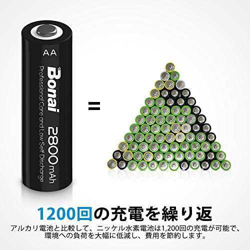 BONAI 単3形 充電池 充電式ニッケル水素電池 8個パック2800mAh 約1200