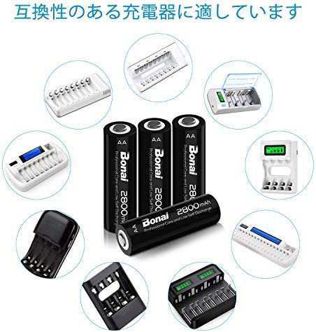 BONAI 単3形 充電池 充電式ニッケル水素電池 8個パック2800mAh 約1200