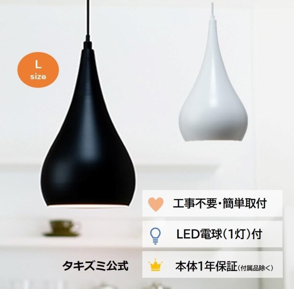 タキズミ Takizumi スチールセード ペンダントライト LED電球１灯付黒