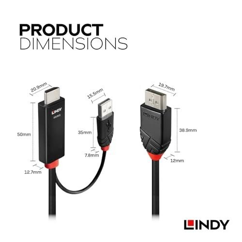 LINDY HDMI 2.0 - DisplayPort 1.2 アクティブ 変換アダプタ ケーブル、USB 電源付き、2m型番:41499｜au  PAY マーケット