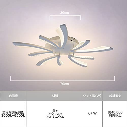 LEDリビングルームシーリングライト 無段階調光リモコン付き LED 8-12畳　和風ペンダントライト　ファッショナブルさくら形シーリングラ｜au  PAY マーケット