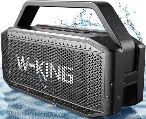 Bluetoothスピーカー、W-KING 60W RMS80Wピークディープバス付きポータブルスピーカー重低音、IPX6防水屋外ワイヤレススピーカー、Bl