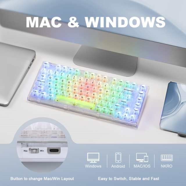 YUNZII X75 ホットスワップメカニカルキーボード 透明なキー
