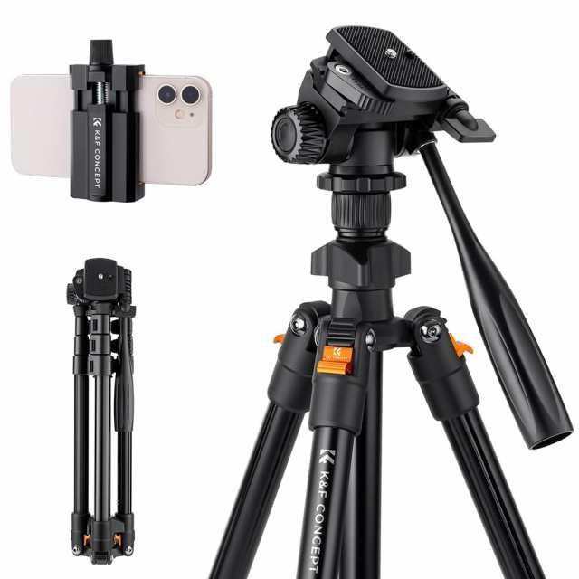 K＆F Concept ビデオ三脚 カメラスマホ三脚 コンパクト 超軽量 4段 160cm 3WAY雲台搭載 360度回転 ハンドル式 スマホホルダー付 DSLRカメの通販は 12,300円