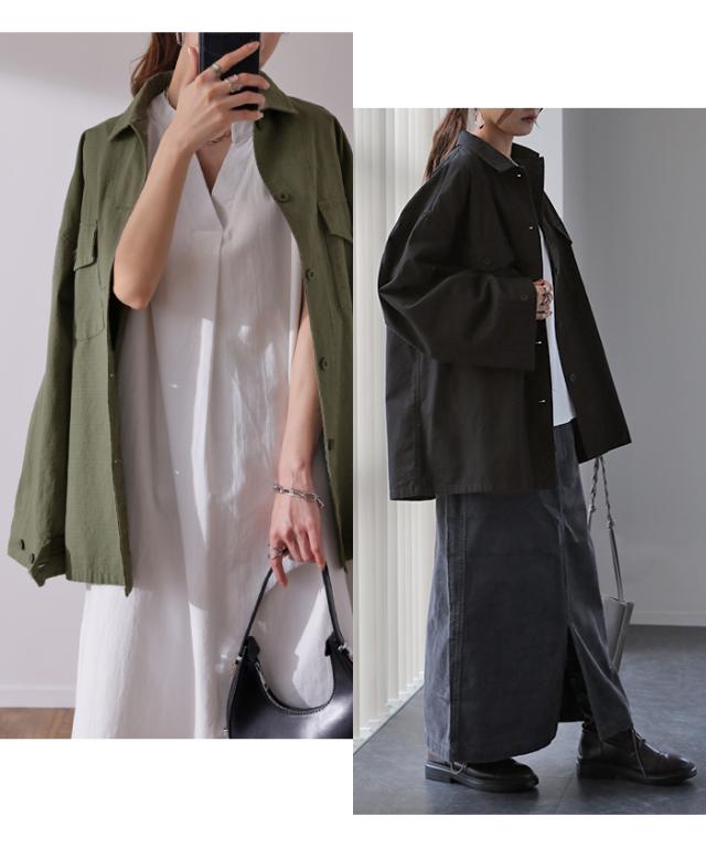 甘辛 『 ワイド袖 。』 シャツ ミリタリー トップス レディース