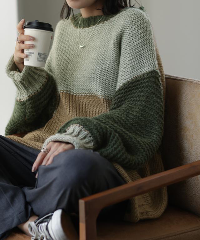 完全 「 手編み 」 ざっくり ニット レディース ハンドメイド