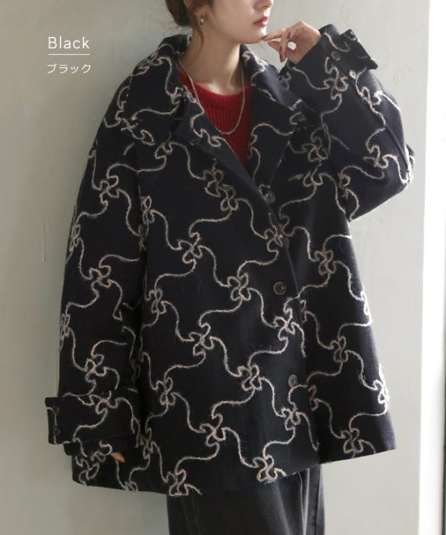 コート 刺繍 ロング 2way 襟 レディース アウター チェスターコート