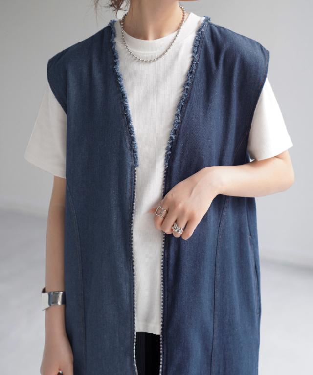 夏セール ベスト ジレ デニム ロングベスト トップス ロングジレ