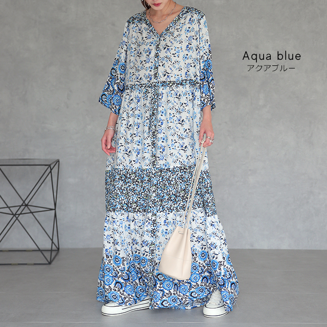 ロングワンピース 2way カーディガン 花柄 シャツワンピース